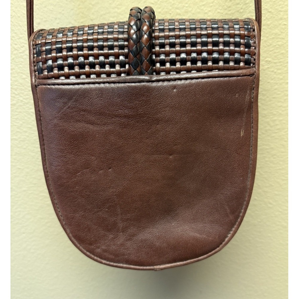Brighton One World Purse Crossbody Woven Black Brown Leather Silver Clasp Small - Picture 4 of 7